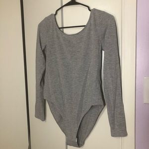 H&M Grey Long Sleeve Body Suit, snap at couch.